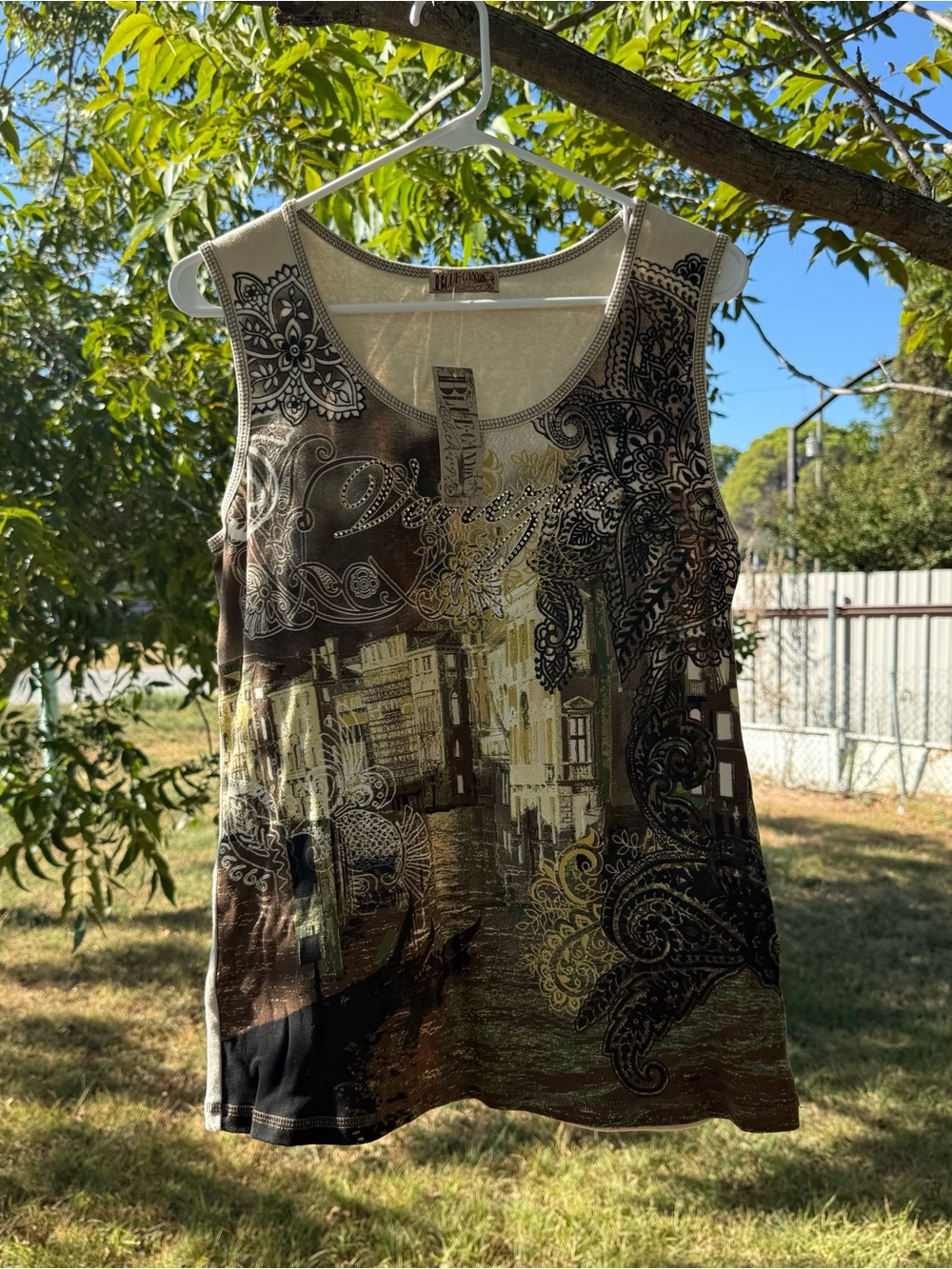 Paisley-Print Brown Tank Top by Boutique
